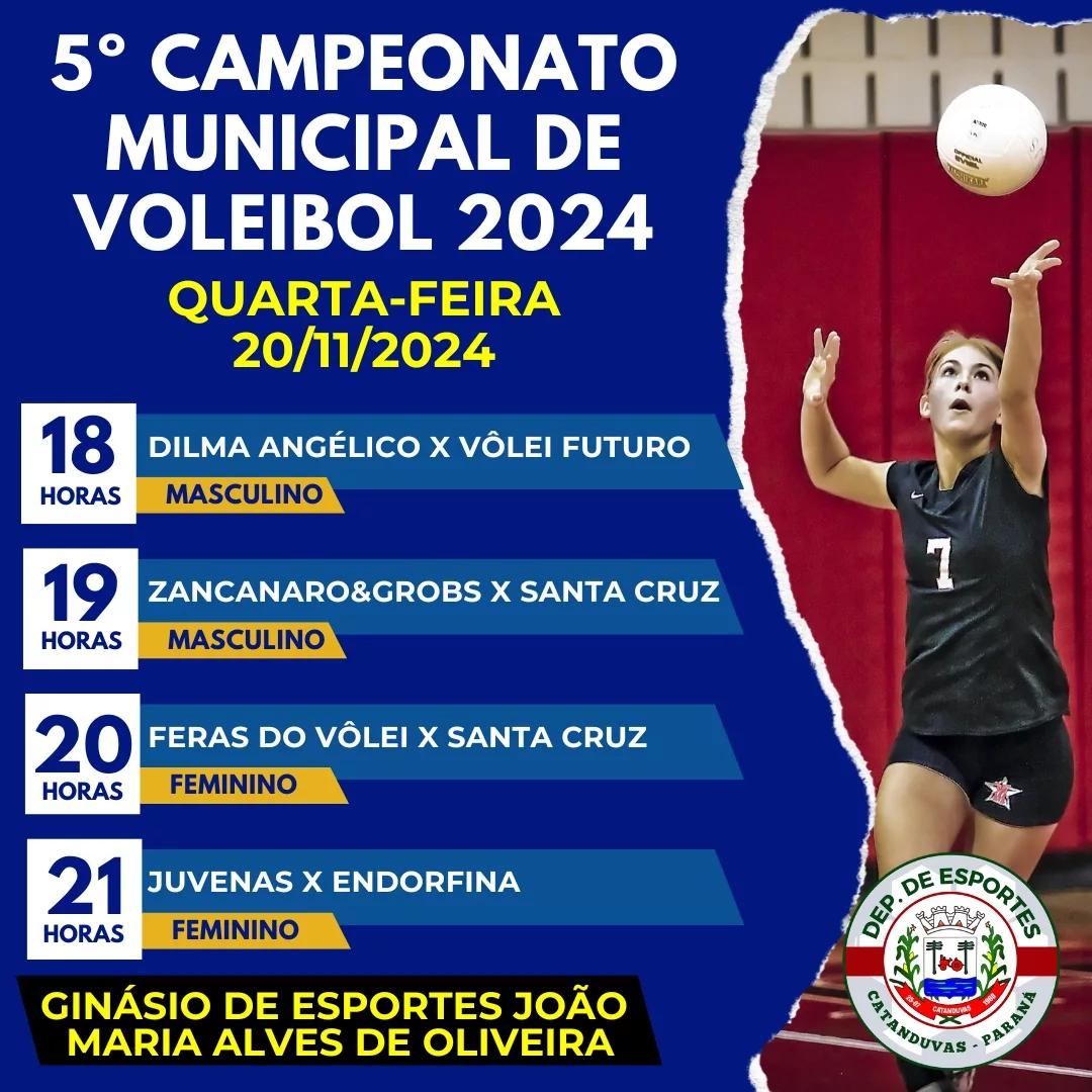 1ª rodada do Campeonato Municipal de Voleibol de Catanduvas será realizada na noite desta quarta-feira (20/11)