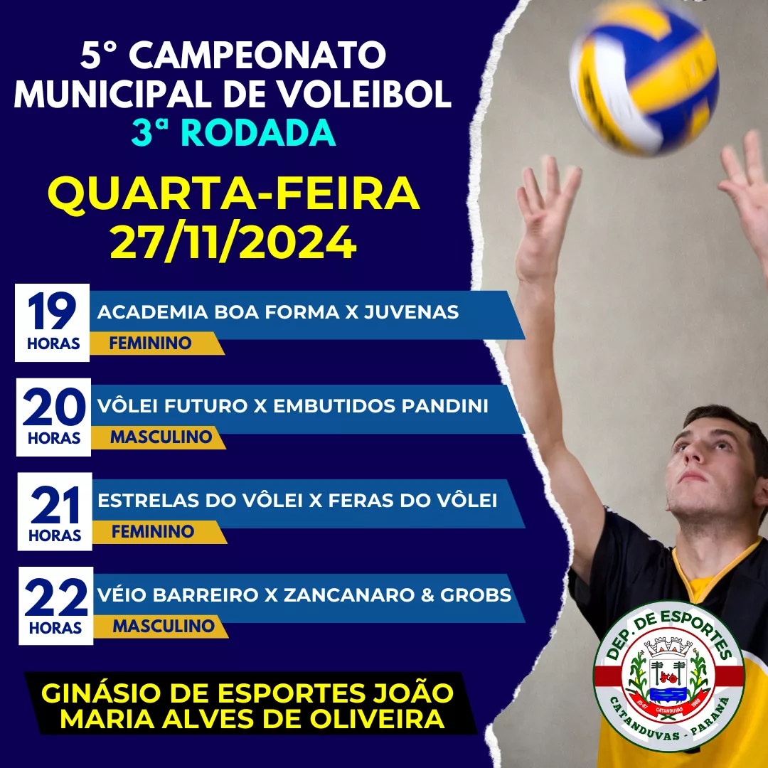 5º Campeonato Municipal de Voleibol: Confira os jogos da 3ª rodada que será realizada nesta quarta-feira (27)