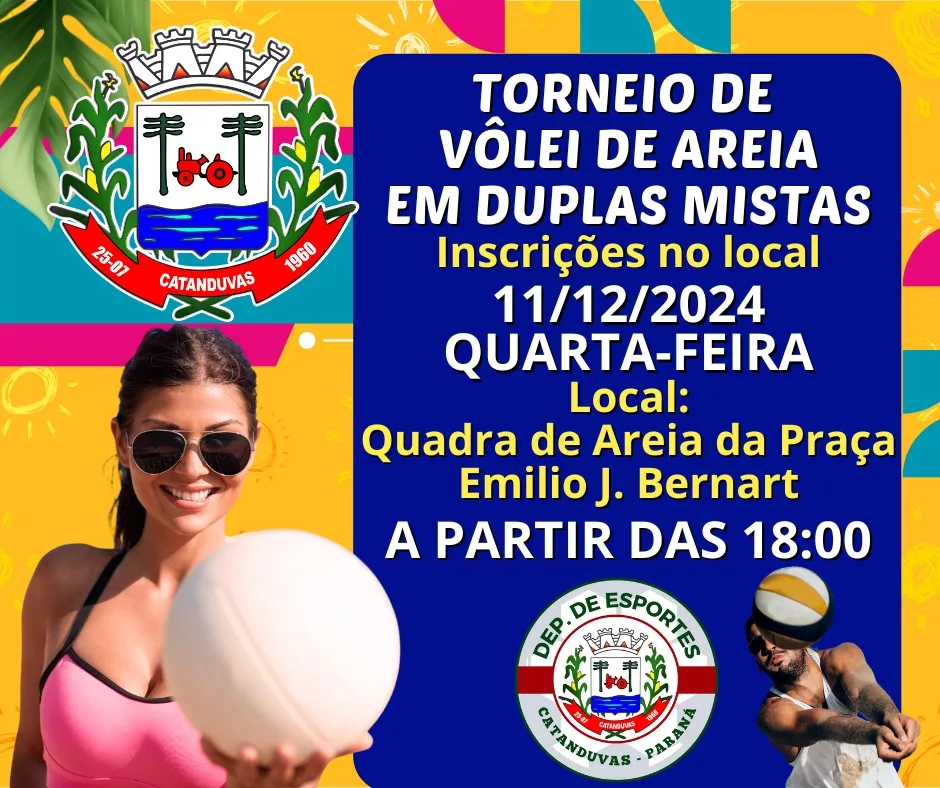 Torneio de Vôlei de Areia em Duplas Mistas será realizado em Catanduvas no dia 11 de dezembro