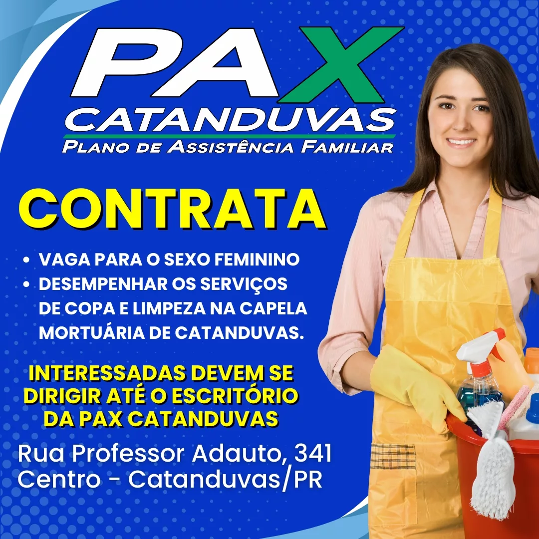 Pax Catanduvas abre vaga de emprego para serviços de copa e limpeza