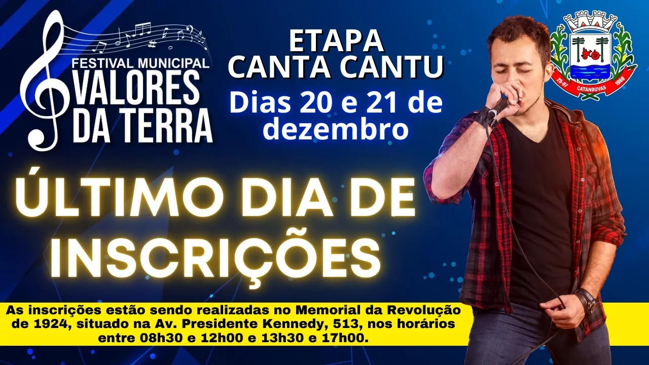 Último dia de inscrições para o Festival Municipal Valores da Terra – Etapa Canta Cantu