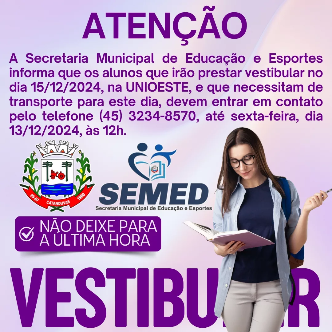 Secretaria de Educação de Catanduvas organiza transporte para vestibulandos da UNIOESTE